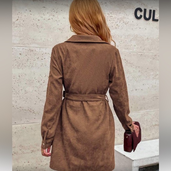 Corduroy belted button down skirt dress - Picture 2 of 7